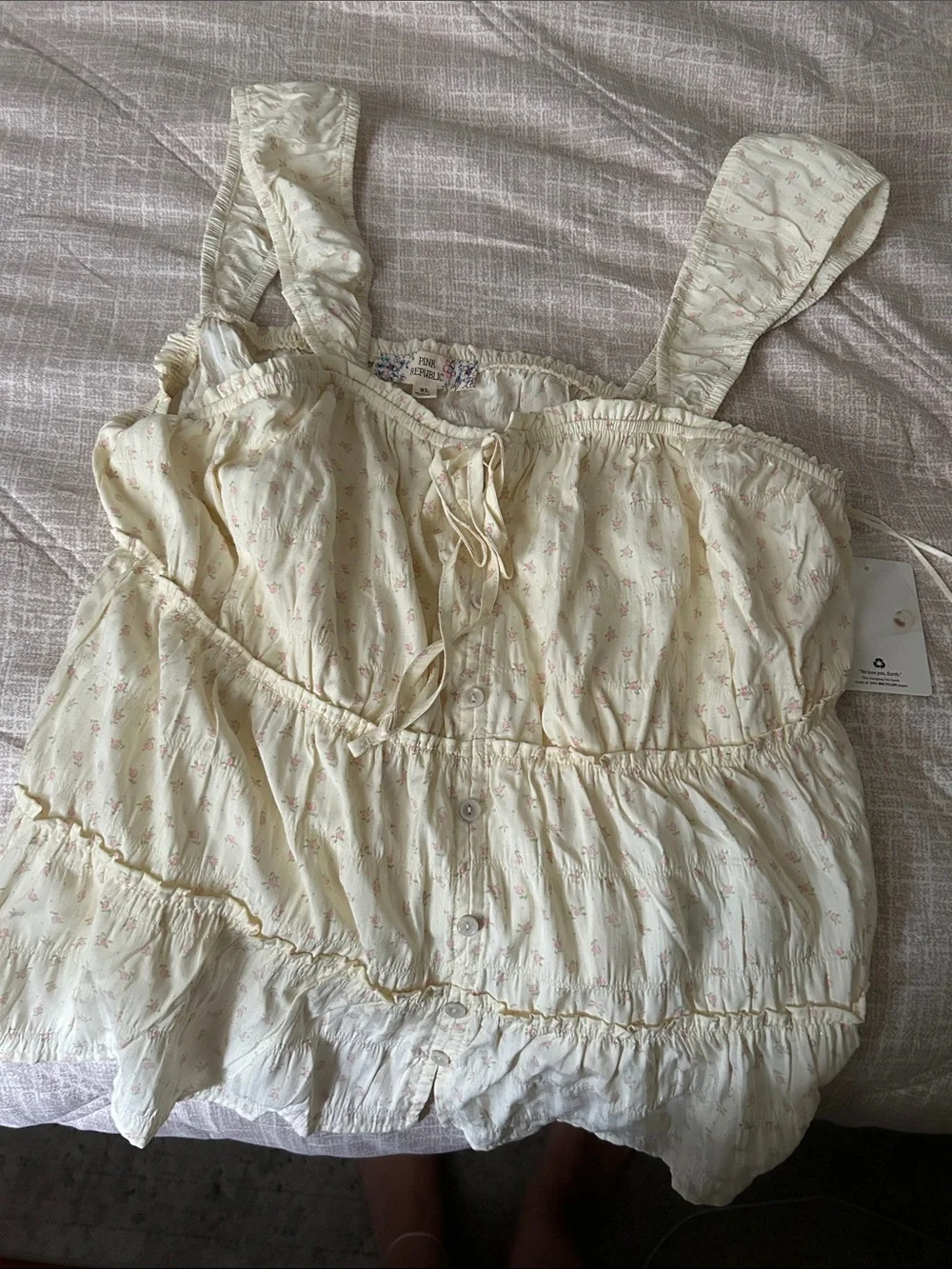 Pink Republic Cream Camisole with Subtle Pink Floral Print